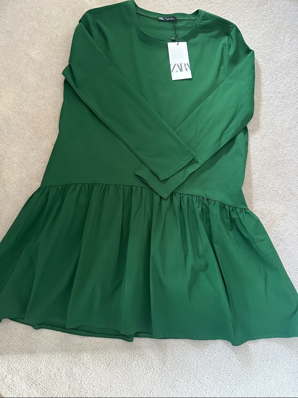 Zara Emerald Green Long Sleeve Peplum Dress!